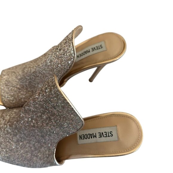 Steve Madden Sinful Pink Glitter Heels Open Toe Sandals Slides Size 7.5 Women's - Picture 4 of 10